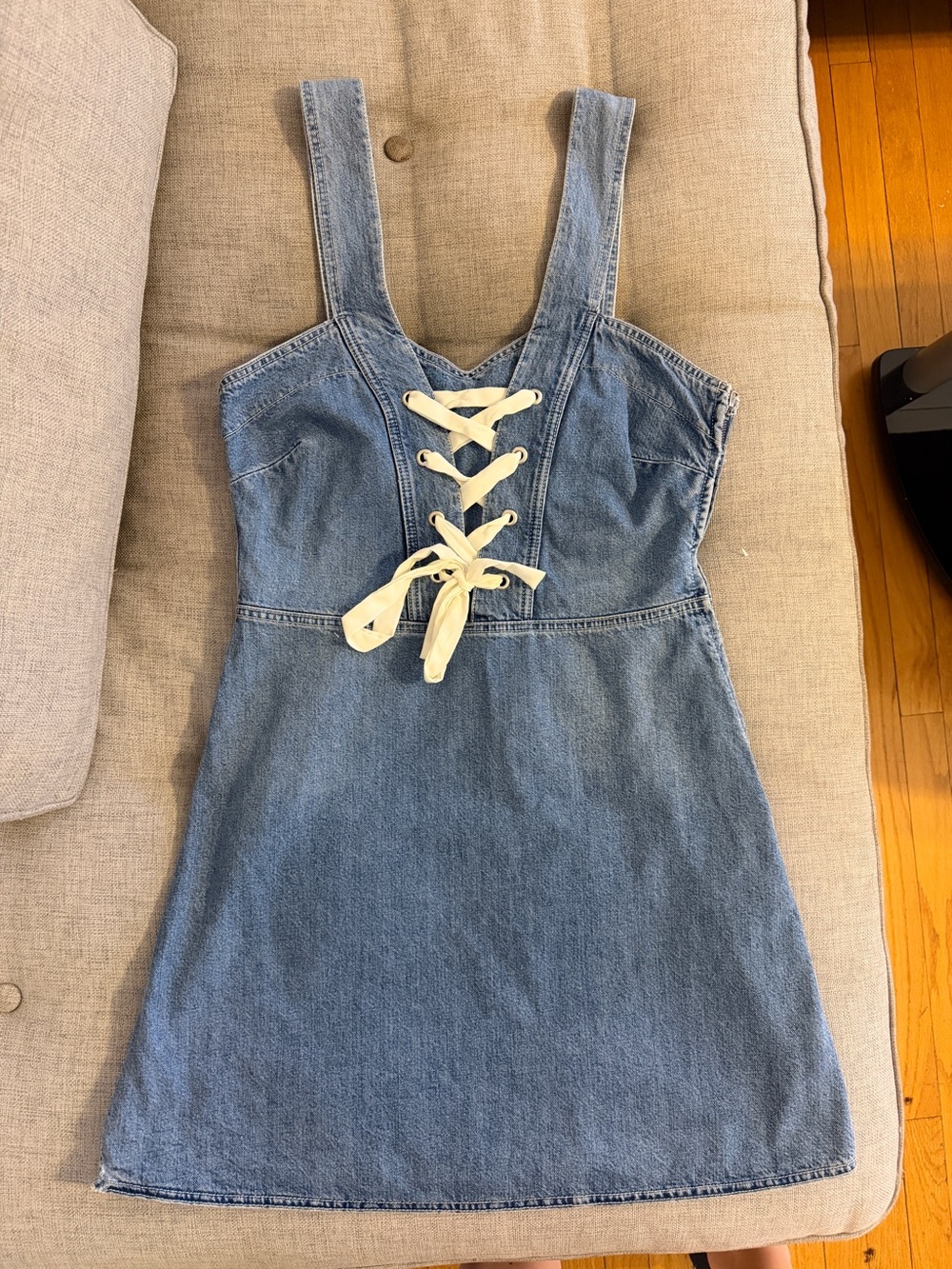 PAIGE Light Blue Denim Lace-Up Mini Dress